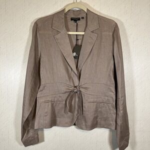 New Repeat The Shirt Cashmeres Linen Tie Front Top Blazer Look Women's L Beige